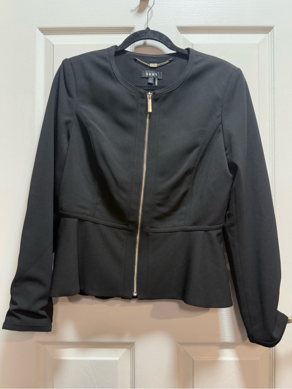 DKNY Black Zip-Front Peplum Jacket size 10 Excellent Condition